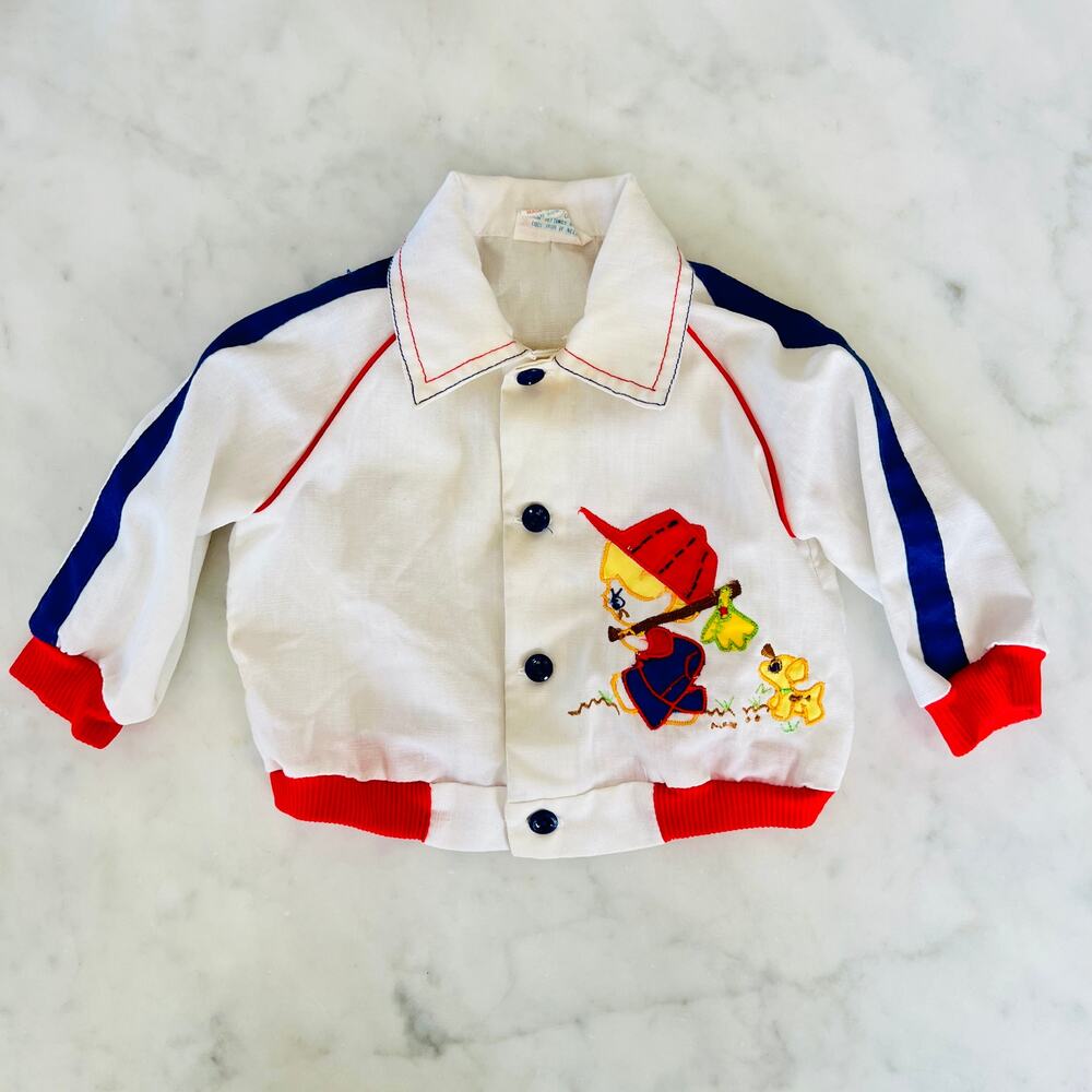 Vintage Baby Boy Embroidered Appliqué Buttoned Raglan Light Jacket